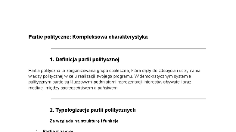 Charakterystyka partii politycznych: Kompleksowa analiza - Studocu