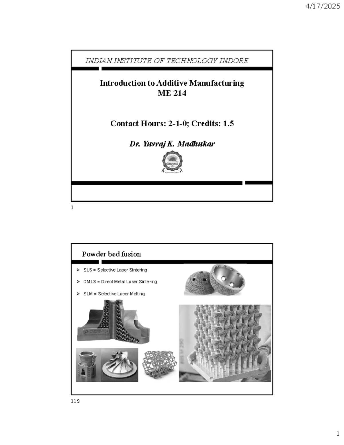 ME 214 Lecture Notes: Introduction to Additive Manufacturing - Studocu