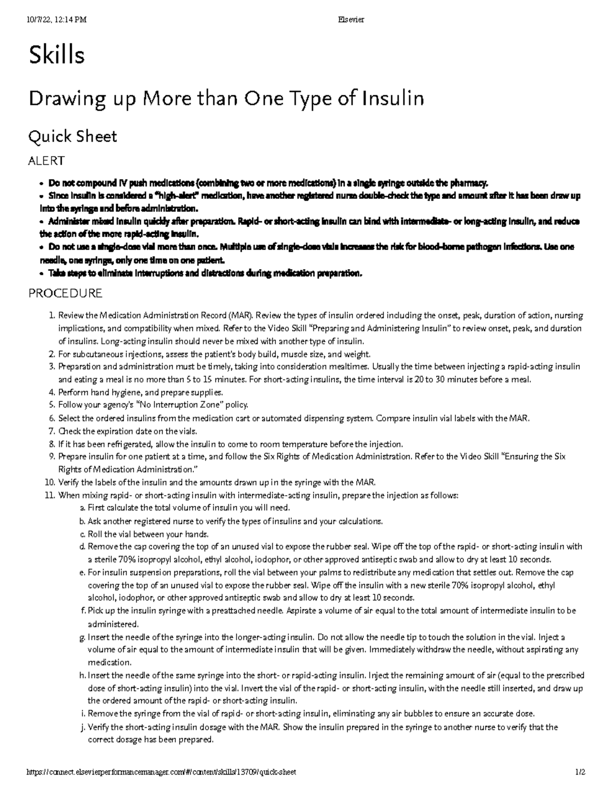 Insulin Preparation Skills for Nursing: A Quick Reference Guide - Studocu