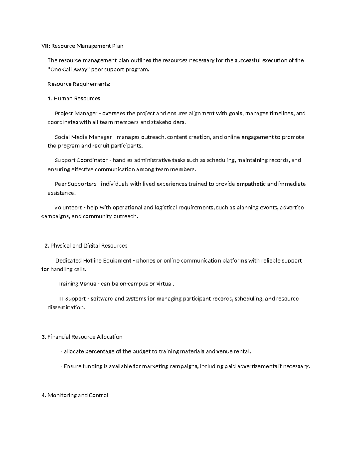 Chapters 7-9 - Notes for this lesson - VII: Resource Management Plan ...