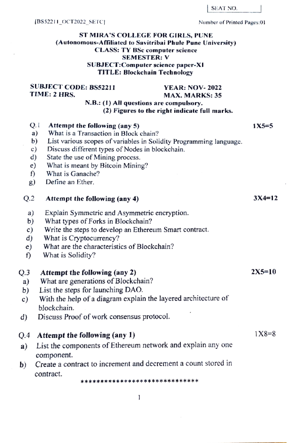 Tybsc SEM V Computer Science Paper XI - |SEAT NO. BS52211_OCT2022_SETC ...