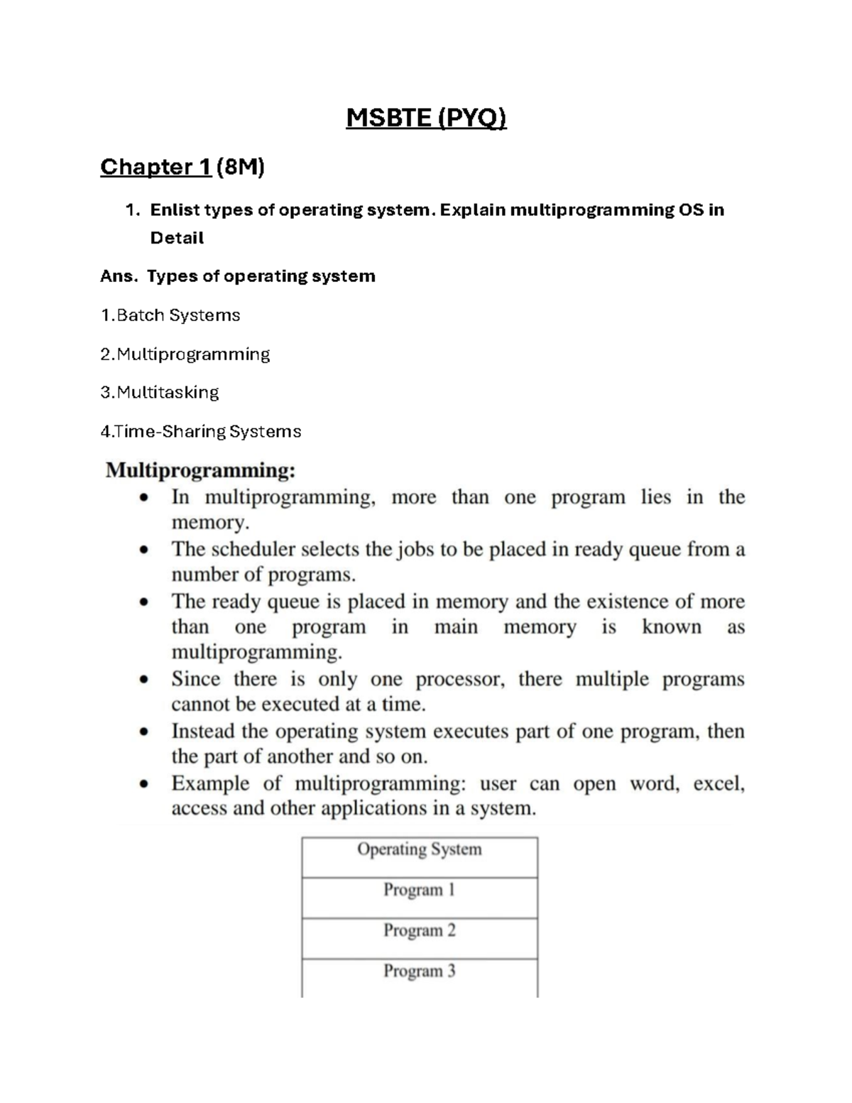 OSY Msbte CHP1 - MSBTE (PYQ) Chapter 1 (8M) 1. Enlist types of ...
