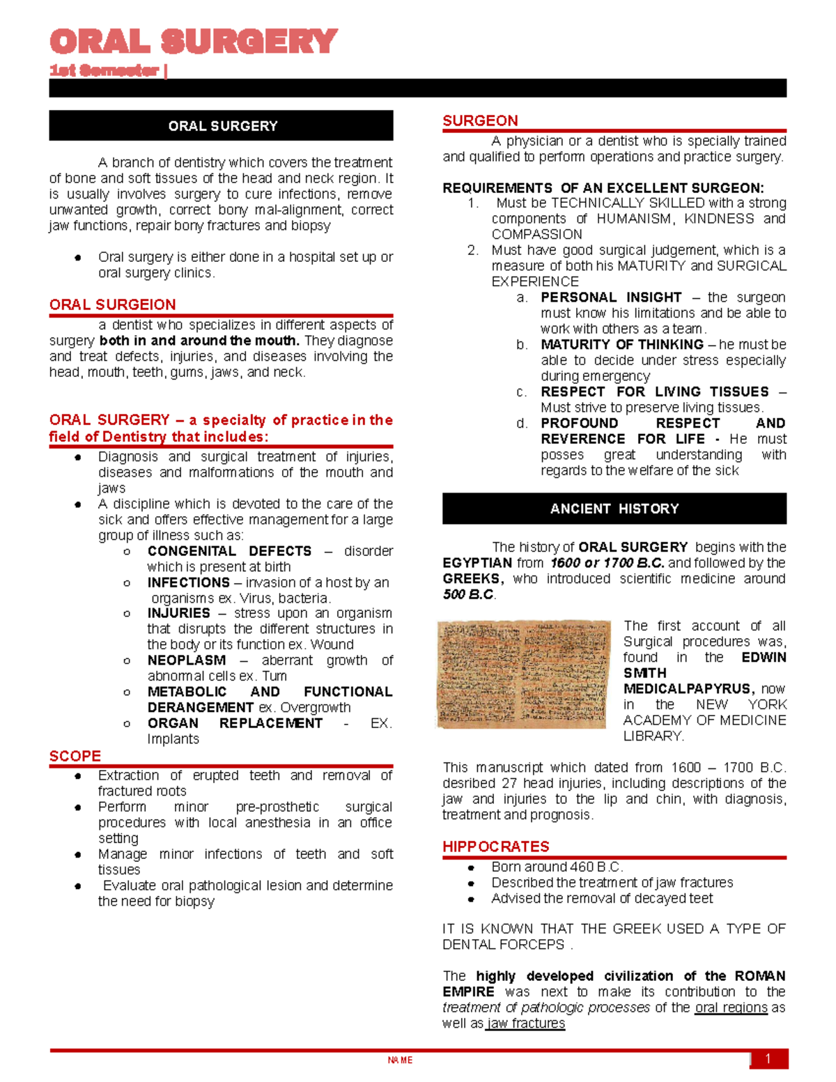 ORAL SURGERY 1st Sem: History and Scope of Oral Surgery - Studocu