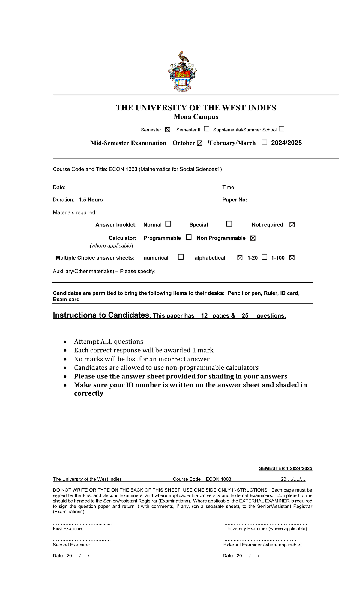 ECON 1003 Midterm Exam #1 - Semester 1 2024-25 - Studocu
