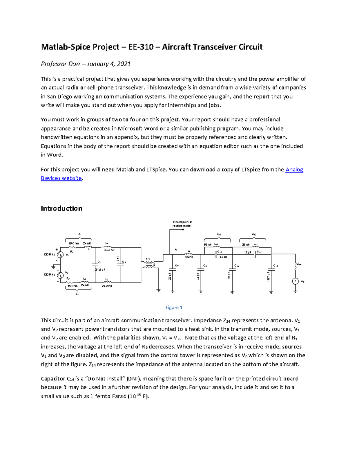 Matlab & LTSpice Project on Aircraft Transceiver Circuit - EE-310 - Studocu