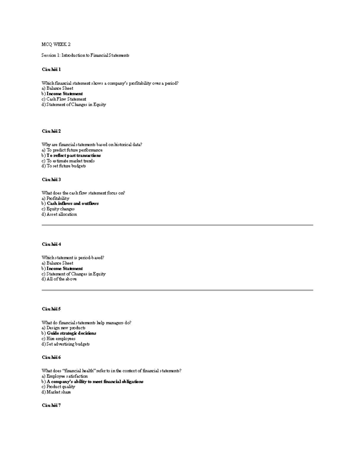 MCQ WEEK 2: Financial Statements and Their Components - Studocu