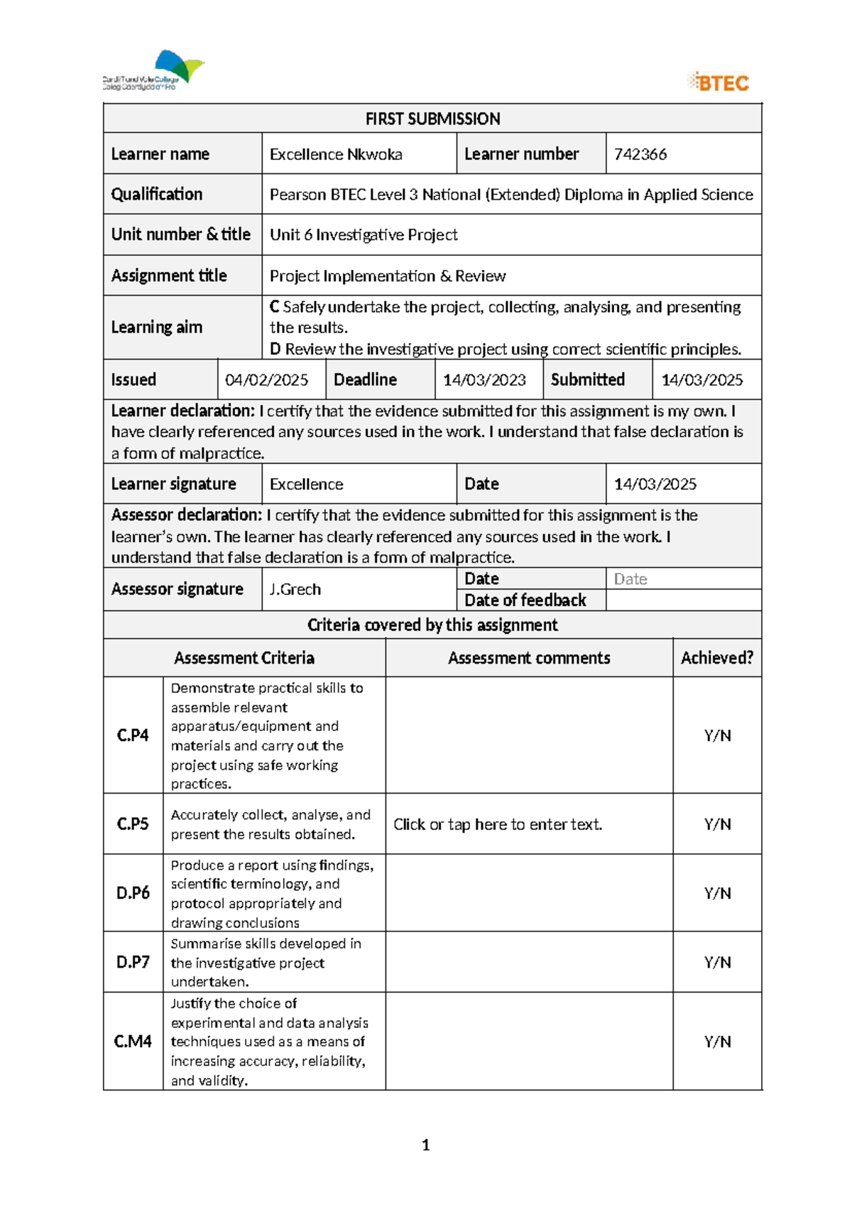 Unit 6 CD Brief: Investigative Project Implementation Review - Studocu