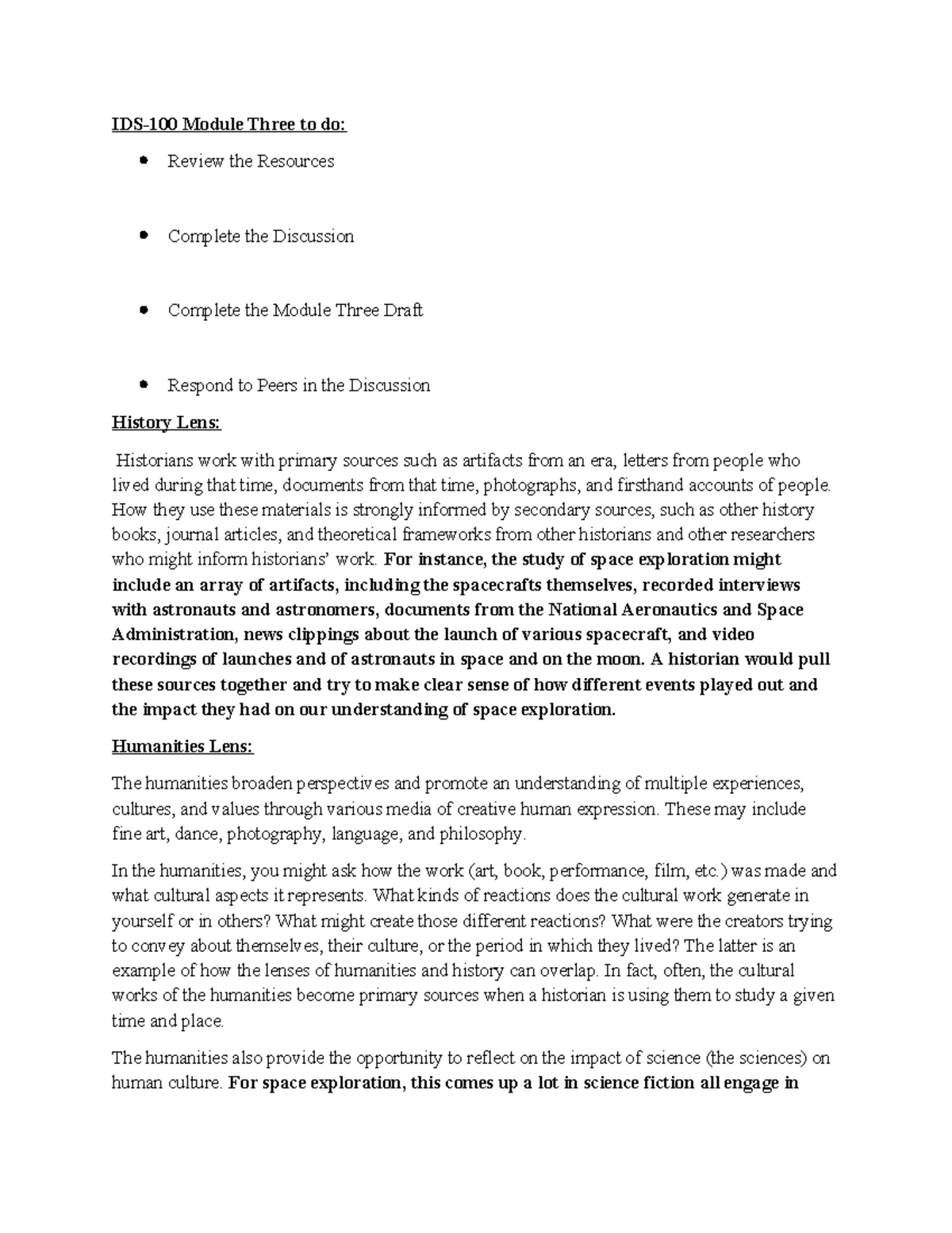 IDS-100 Module Three Notes - IDS-100 Module Three to do: Review the ...