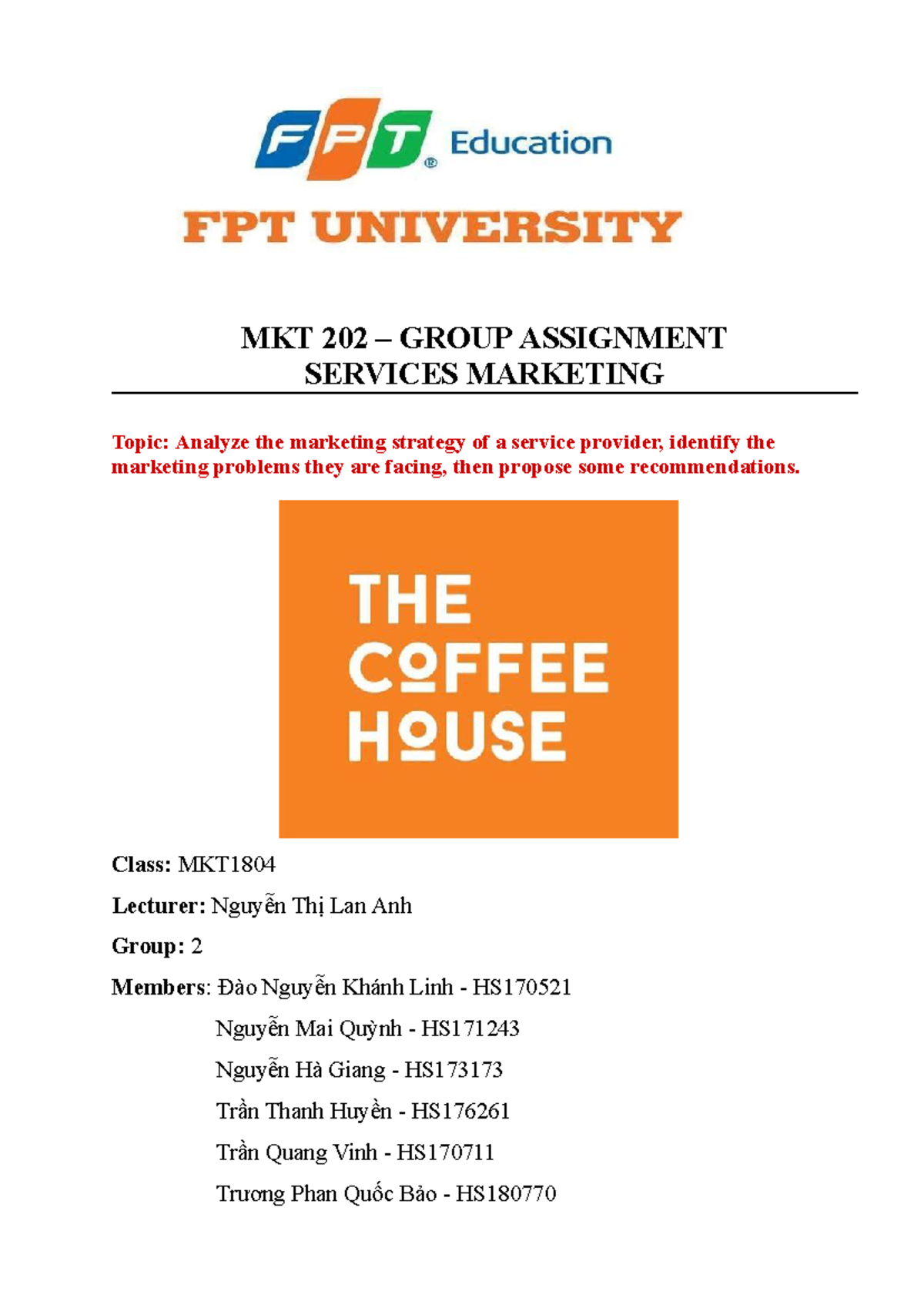 MKT202 Group Assignment: Analyzing Services Marketing Strategies - Studocu
