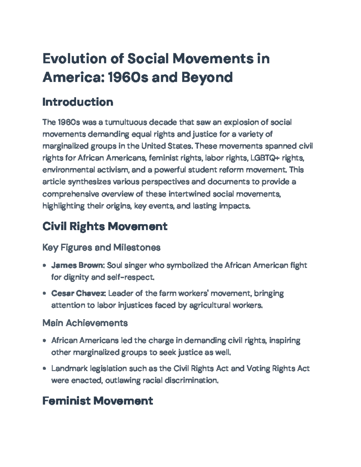 Evolution of Social Movements in America: 1960s and Beyond Analysis ...
