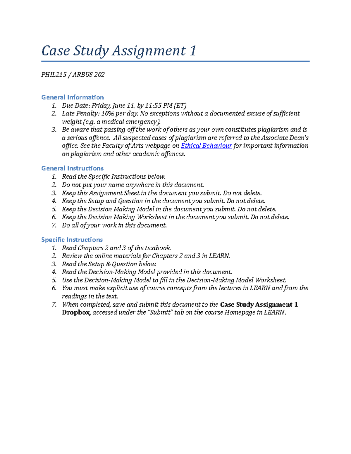 PHIL215 Case Study Assignment 1: Ethical Decision-Making Process - Studocu