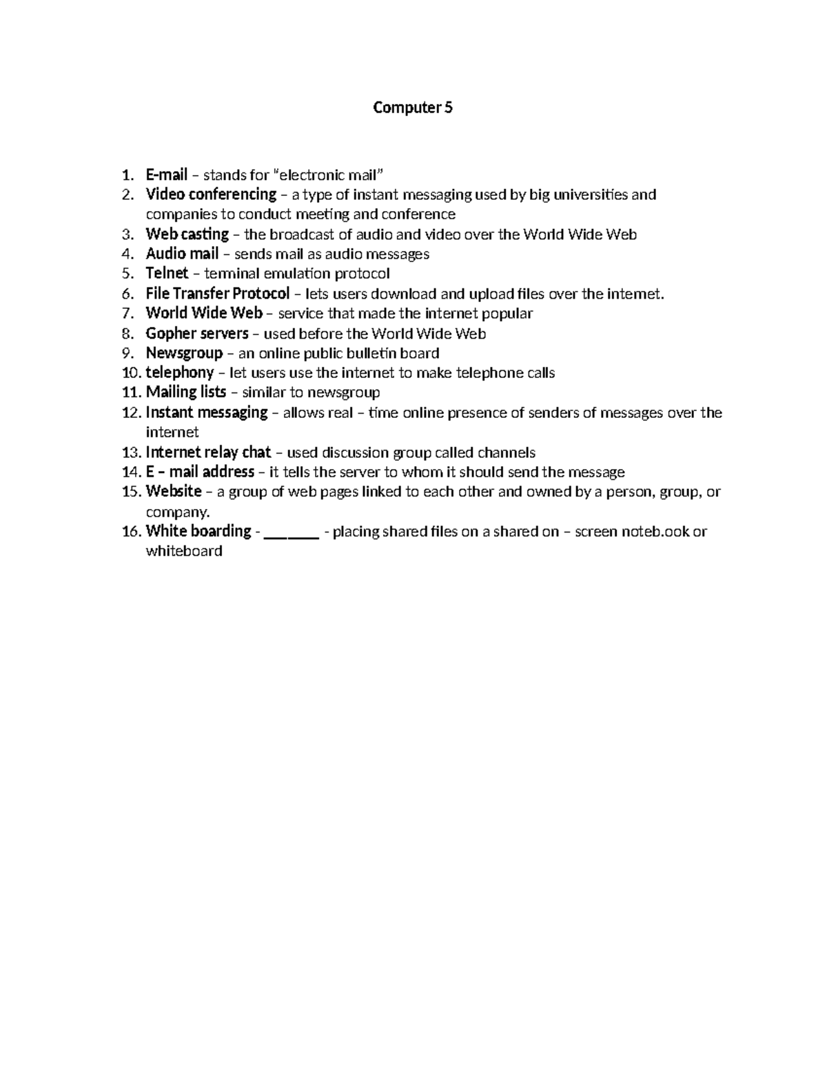Computer 5: Overview of Internet Communication Tools and Protocols ...
