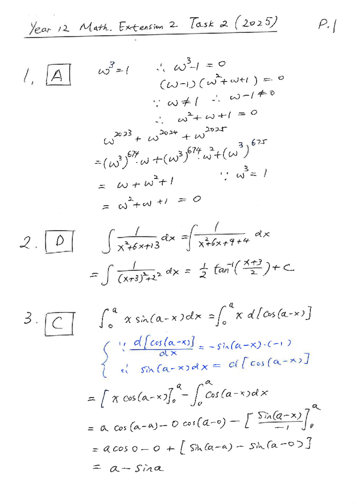 Yr 12 Math Ext 2 Task 2 (2025) Solutions and Explanations - Studocu
