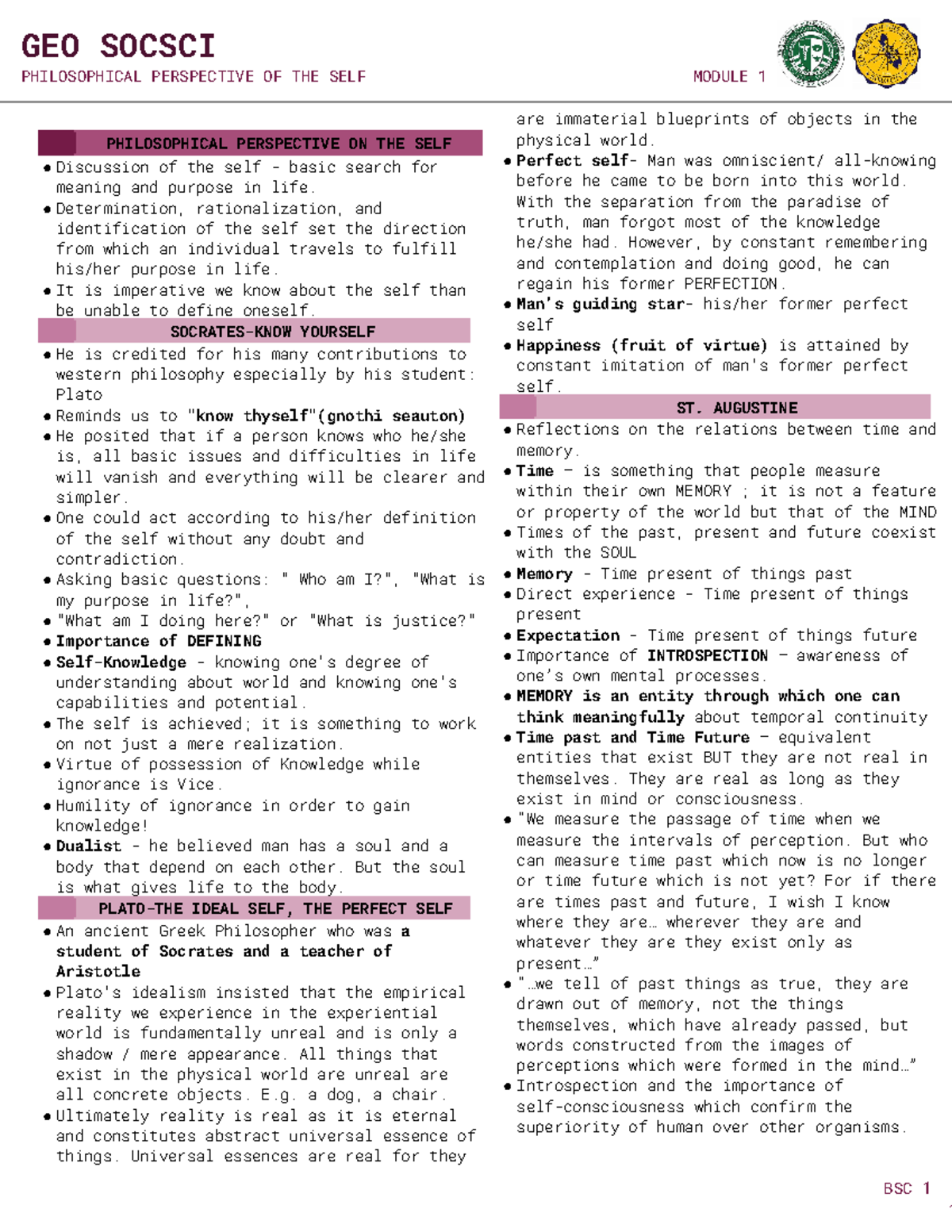 Philisophical Philosophy Self Notes Geo Socsci Philosophical