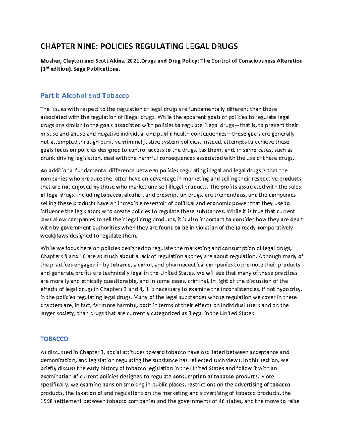 Chapter 9: Policies Regulating Legal Drugs - Tobacco & E-Cigarettes ...