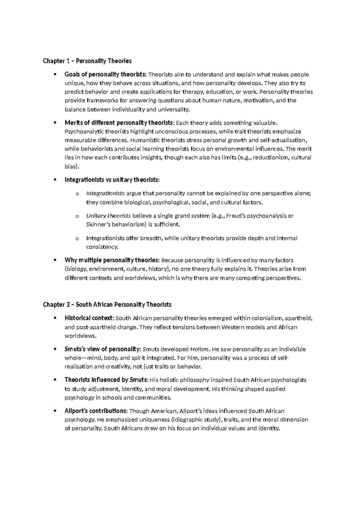 PSPE Notes: Understanding Personality Theories and Their Applications ...