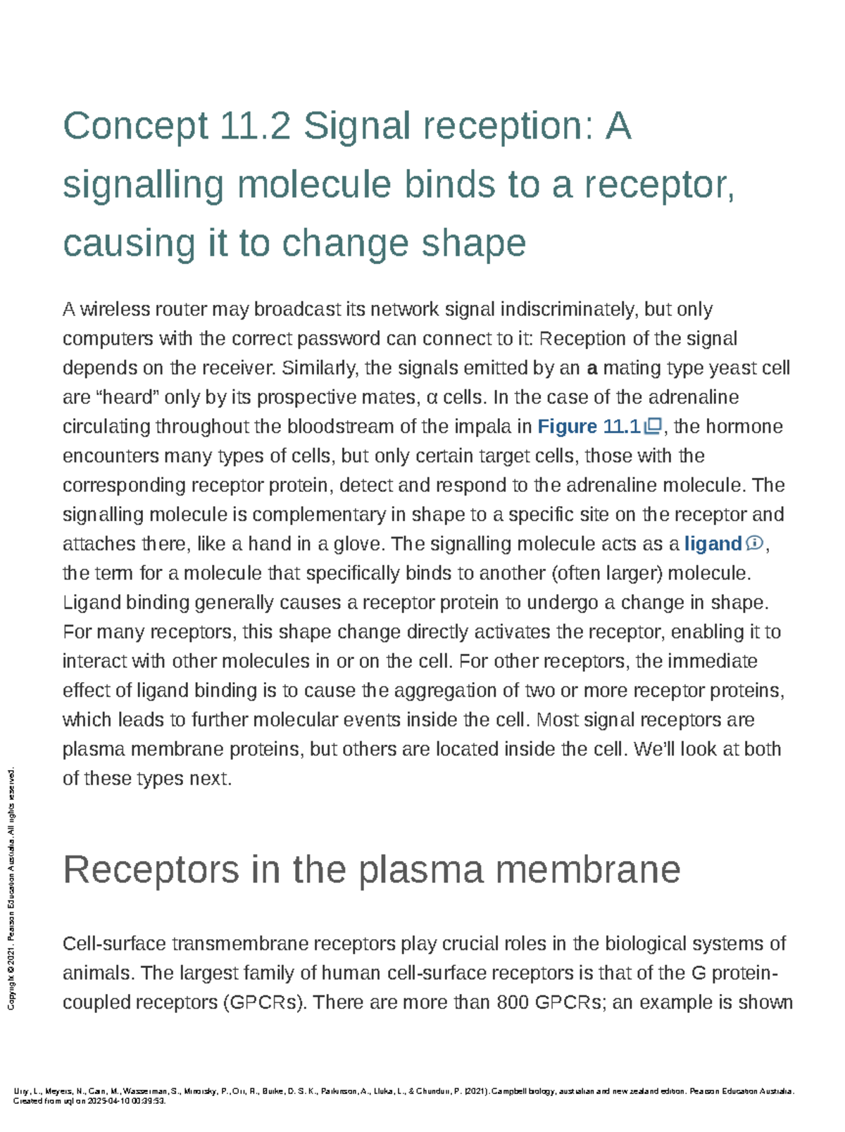 Campbell Biology, Australian and New Zealand Editi - Concept 11 Signal ...