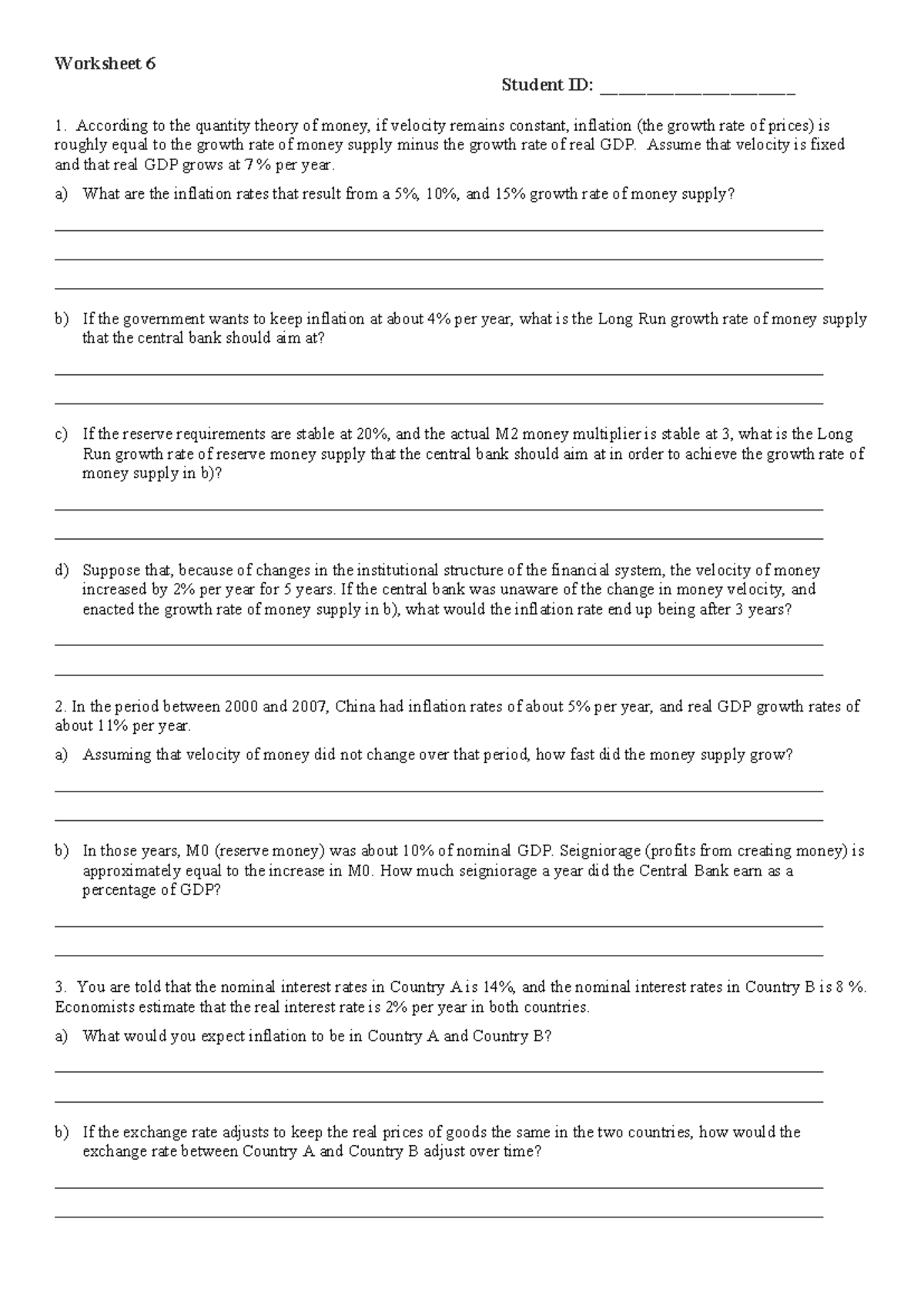 Assignment 6a - HW 6: Inflation & Money Supply Analysis - Studocu