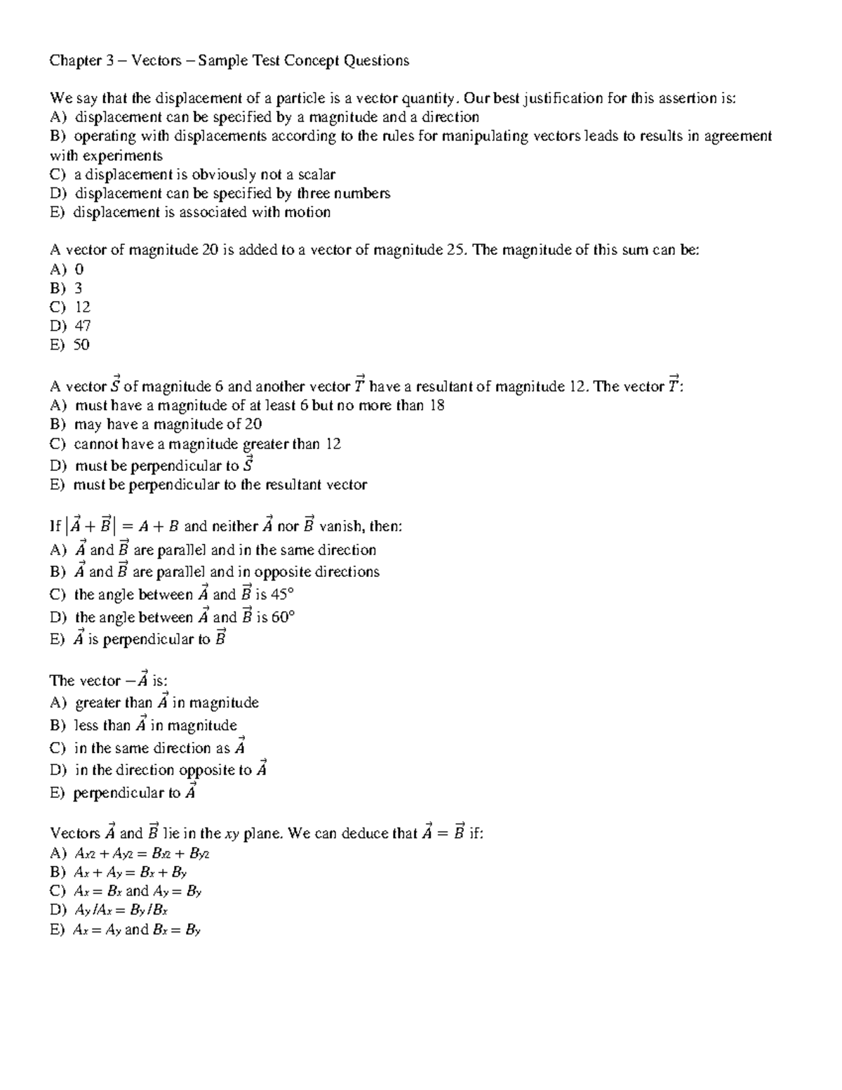 PHYS 221 - Chapter 3 - Sample Test Concept Questions - Chapter 3 ...