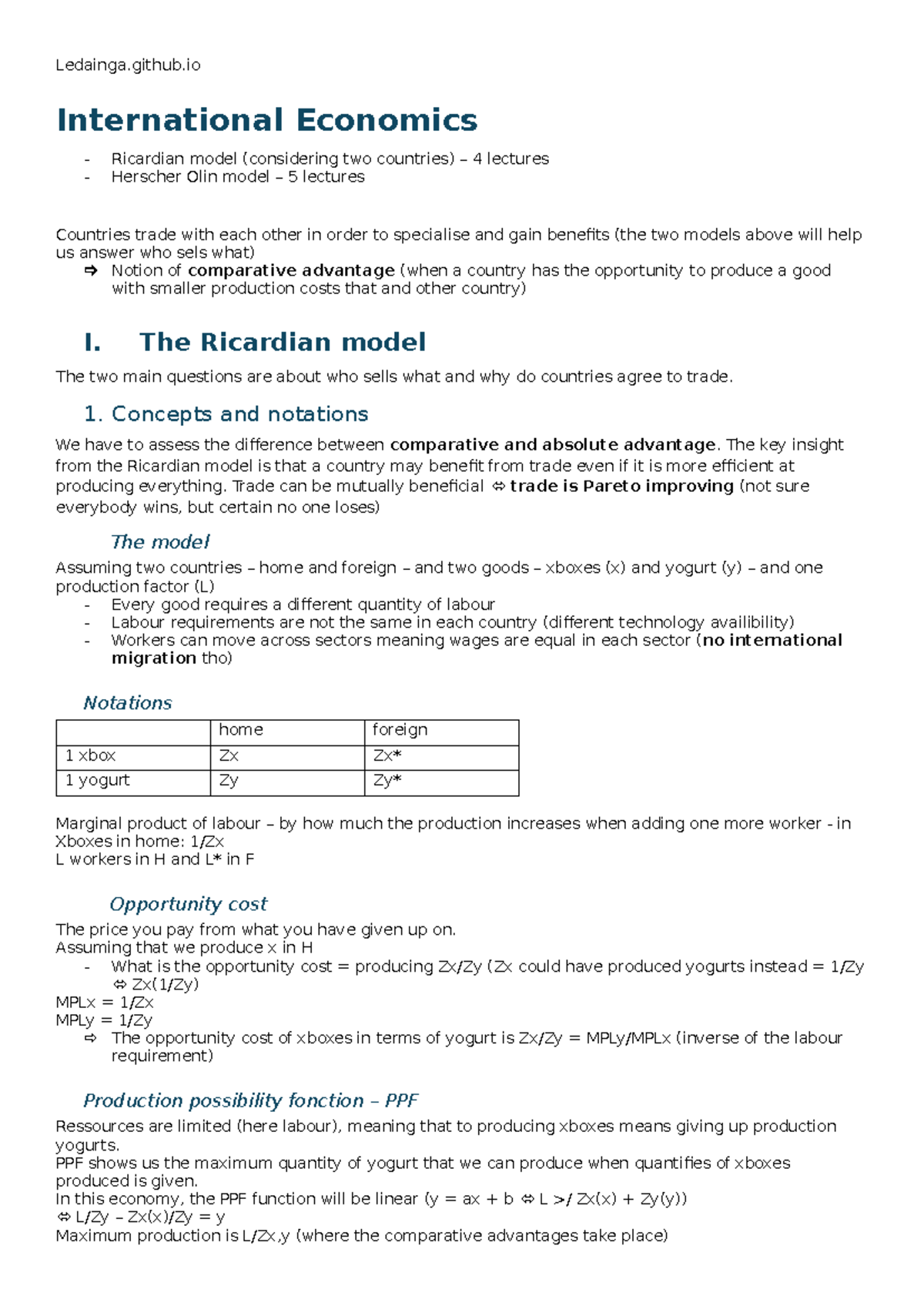 International Economics: Ricardian Model & Comparative Advantage (4 ...