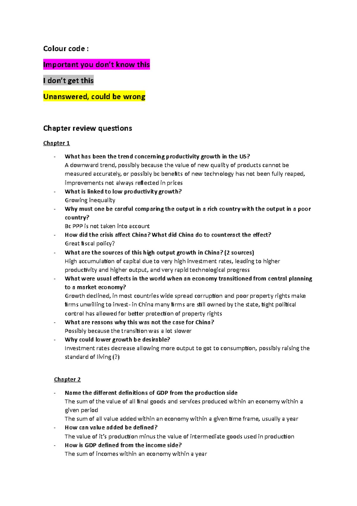 Lecture Notes for Economics (ECO 101): Chapter Review Questions - Studocu