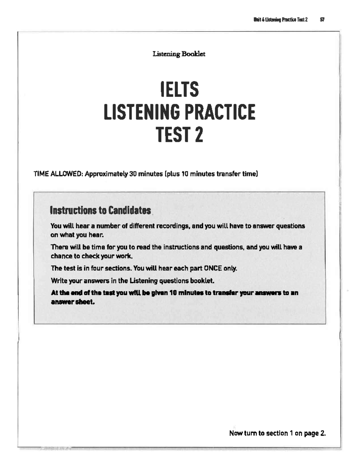 IELTS Listening Practice Test 2 - Unit 6 Listening Booklet - Studocu