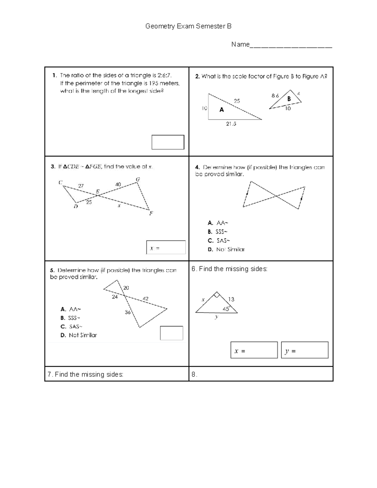 Geometry Exam Semester B - Content Review & Practice Questions - Studocu