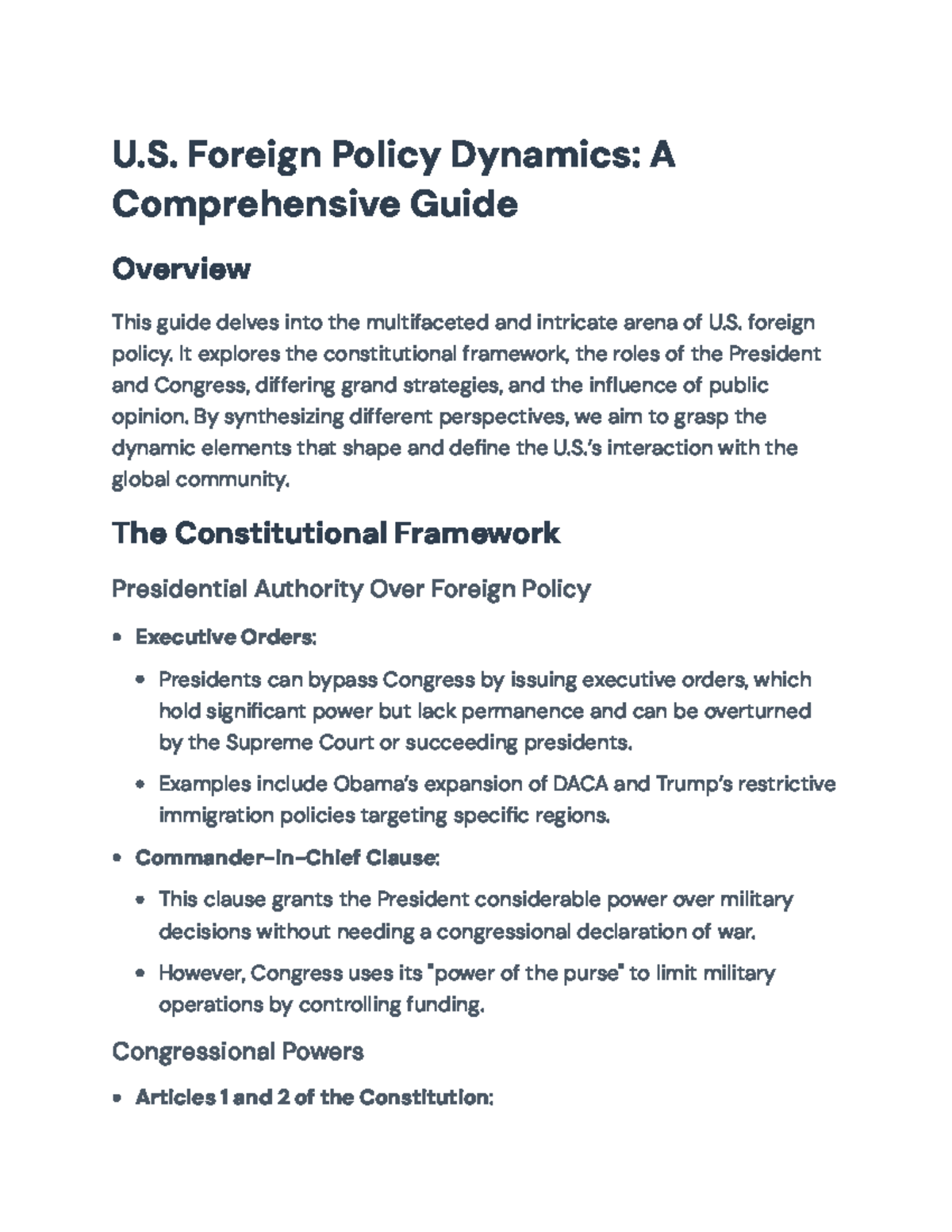 U.S. Foreign Policy Dynamics: Constitutional Framework and Strategies ...