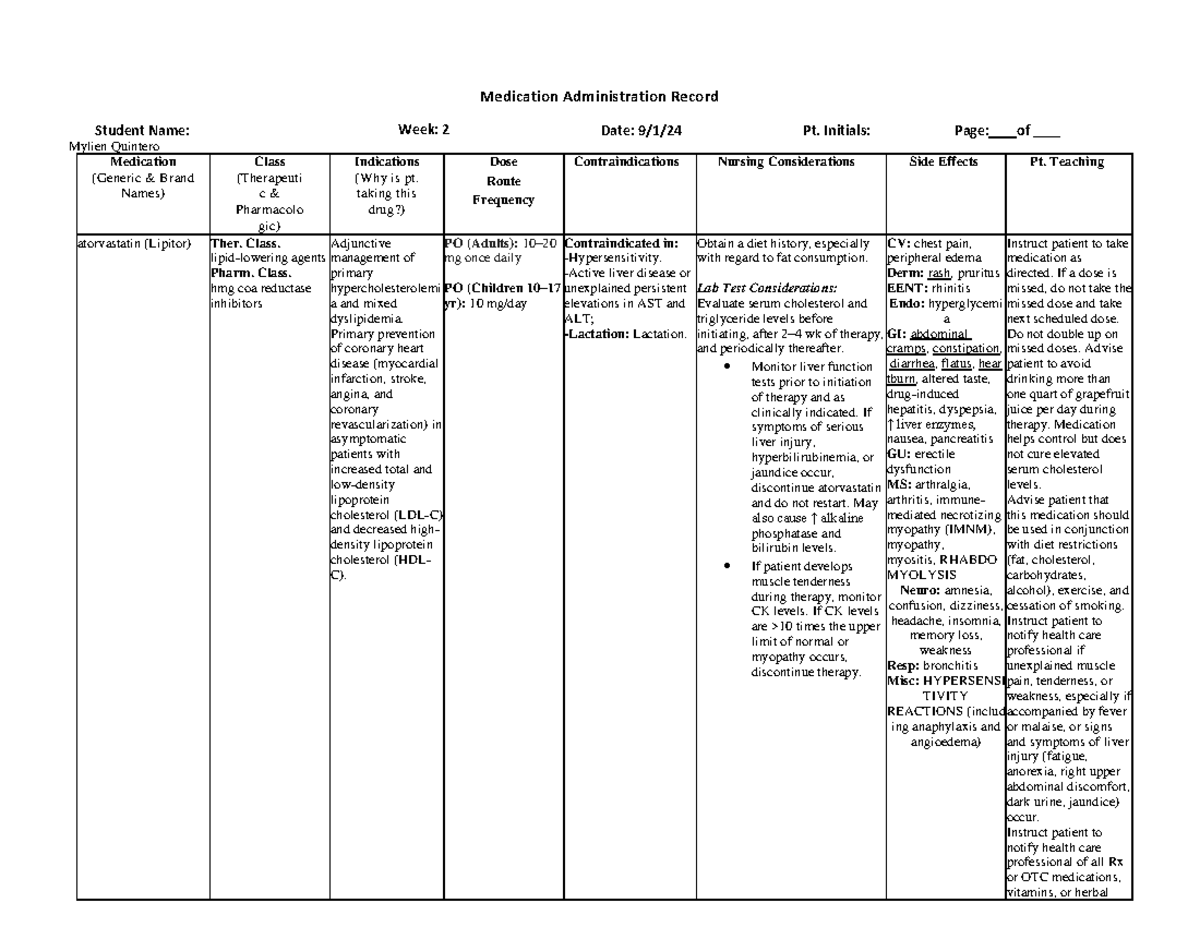 MAR Week 2 - 211: Comprehensive Medication List & Nursing ...