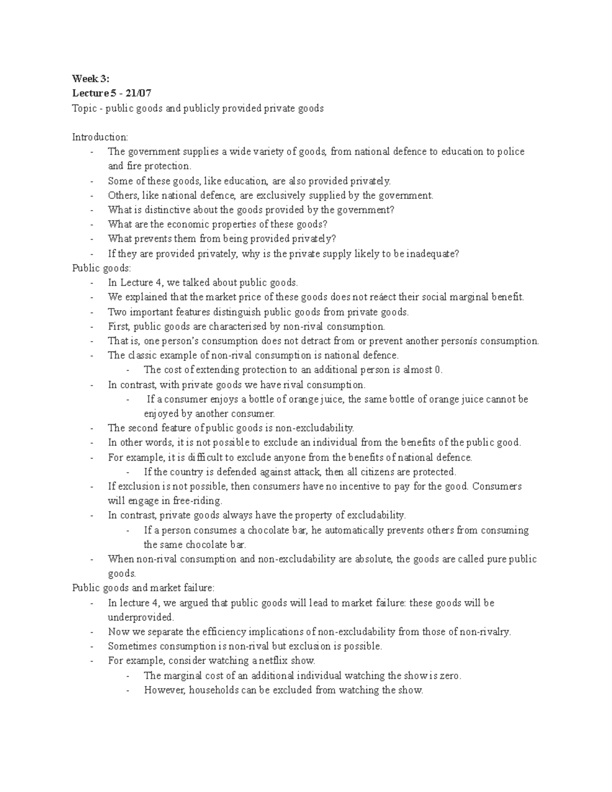PUBL203 - Lecture Notes on Public Goods and Externalities (Weeks 3-4 ...