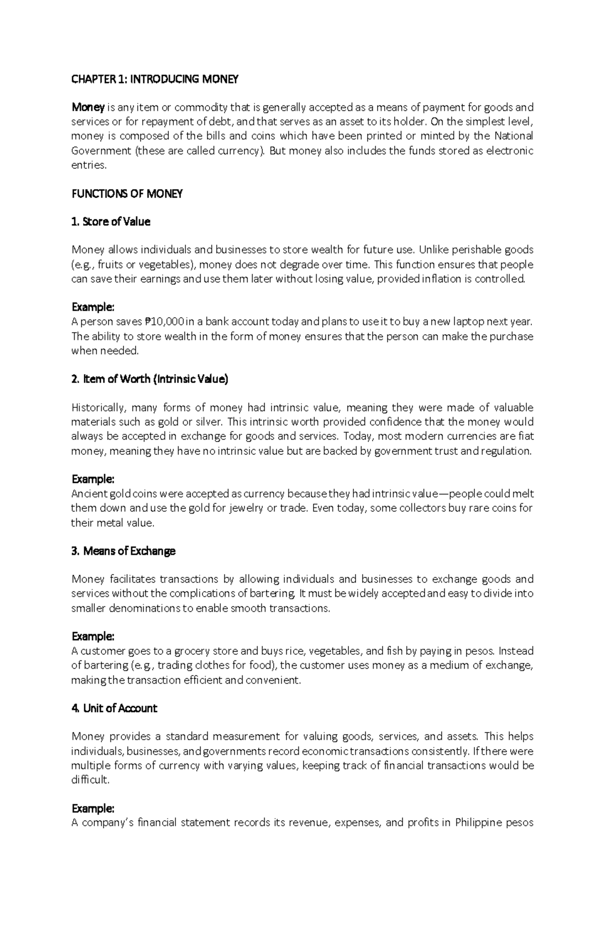 Topic 1 Introducing Money%20 - CHAPTER 1: INTRODUCING MONEY Money is ...