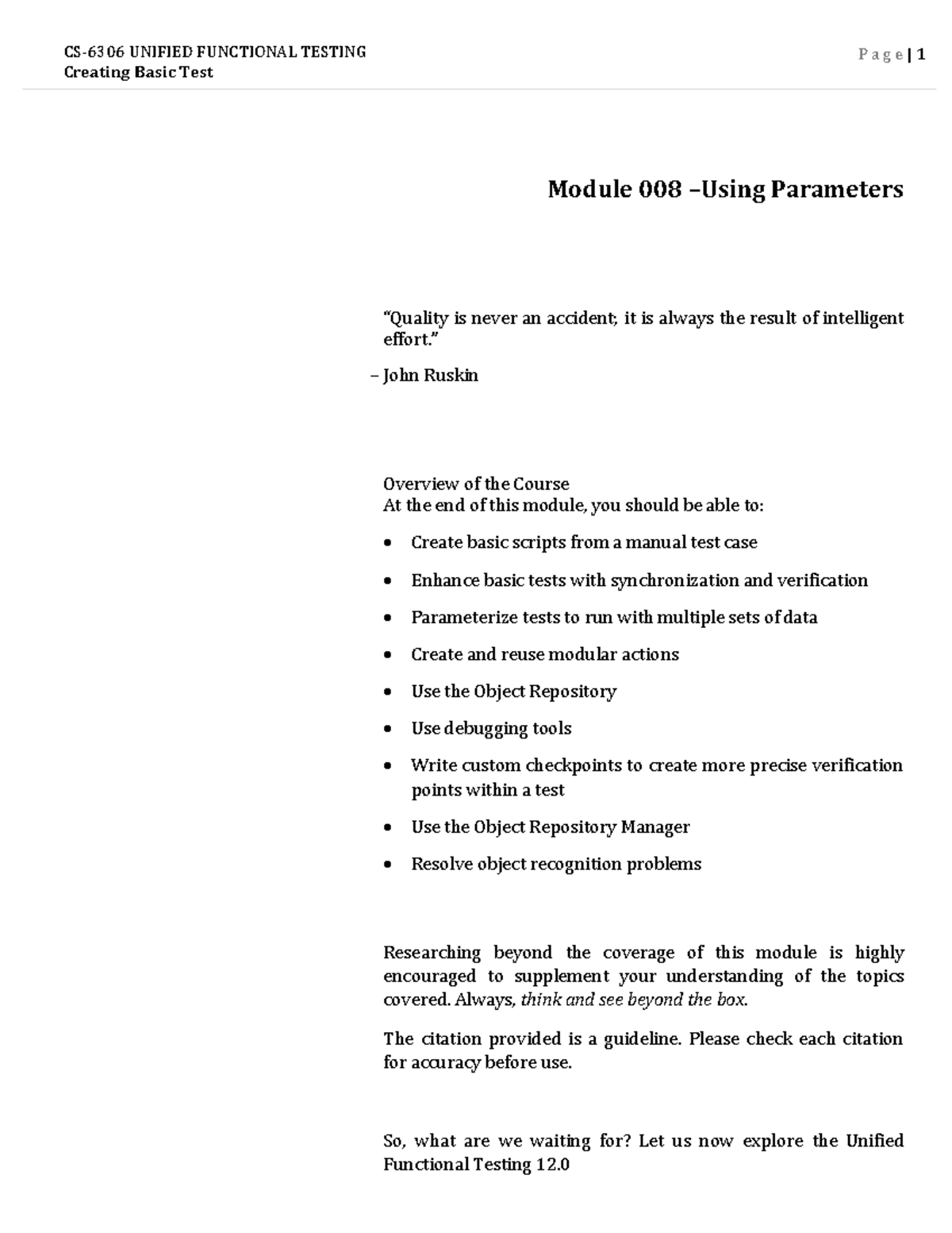 Module 008: Using Parameters in Basic Test Creation - Studocu