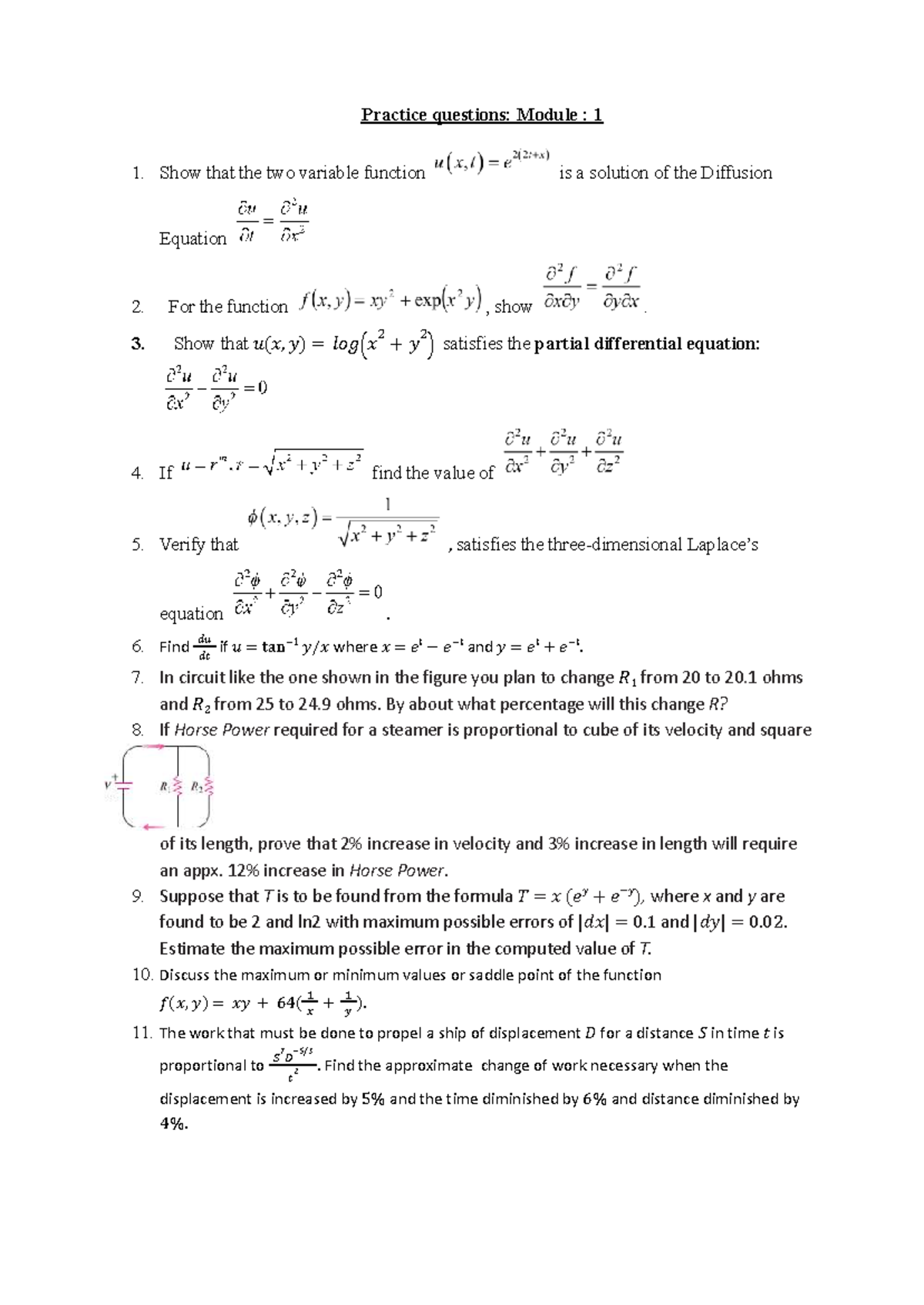 Practice Questions: Module 1 - Diffusion Equation Solutions - Studocu