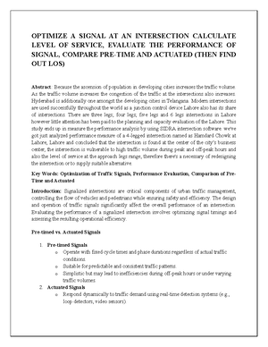 Optimize A Signal AT AN Intersection Calculate Level OF Service ...