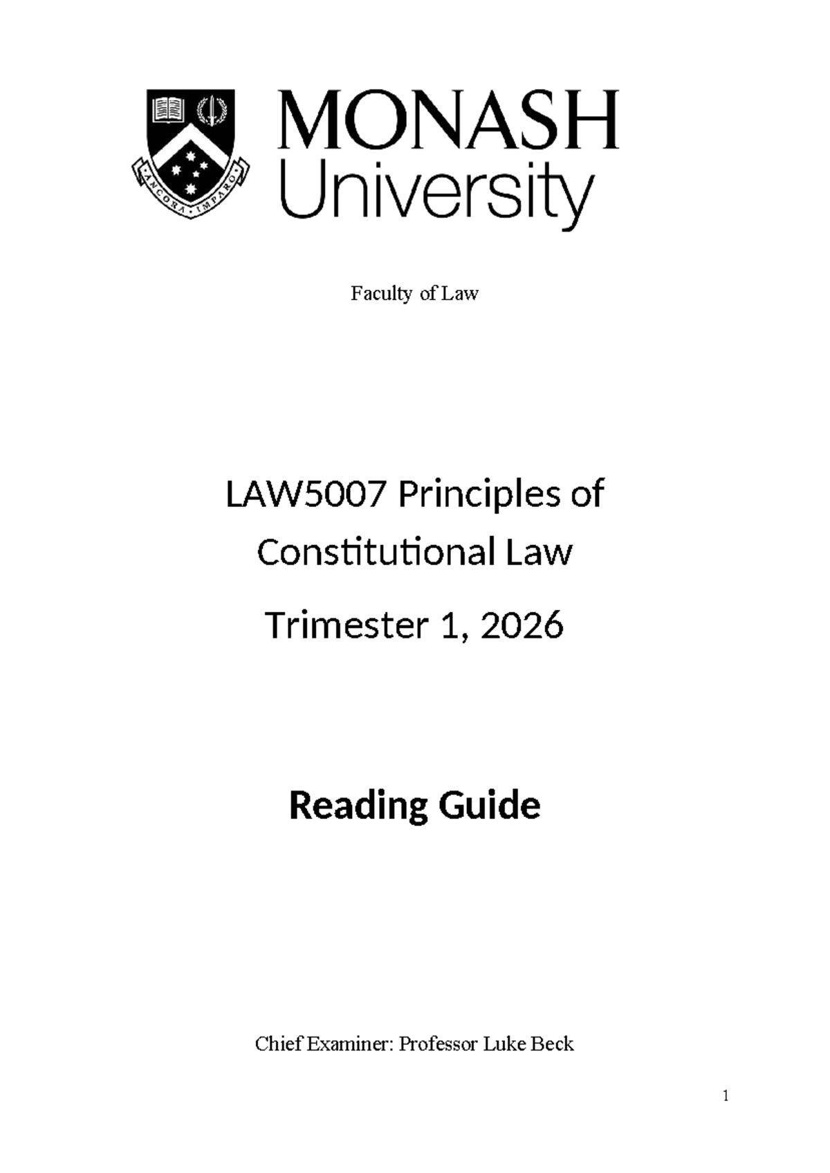 LAW5007 Reading Guide: Principles of Constitutional Law T1 2026 - Studocu
