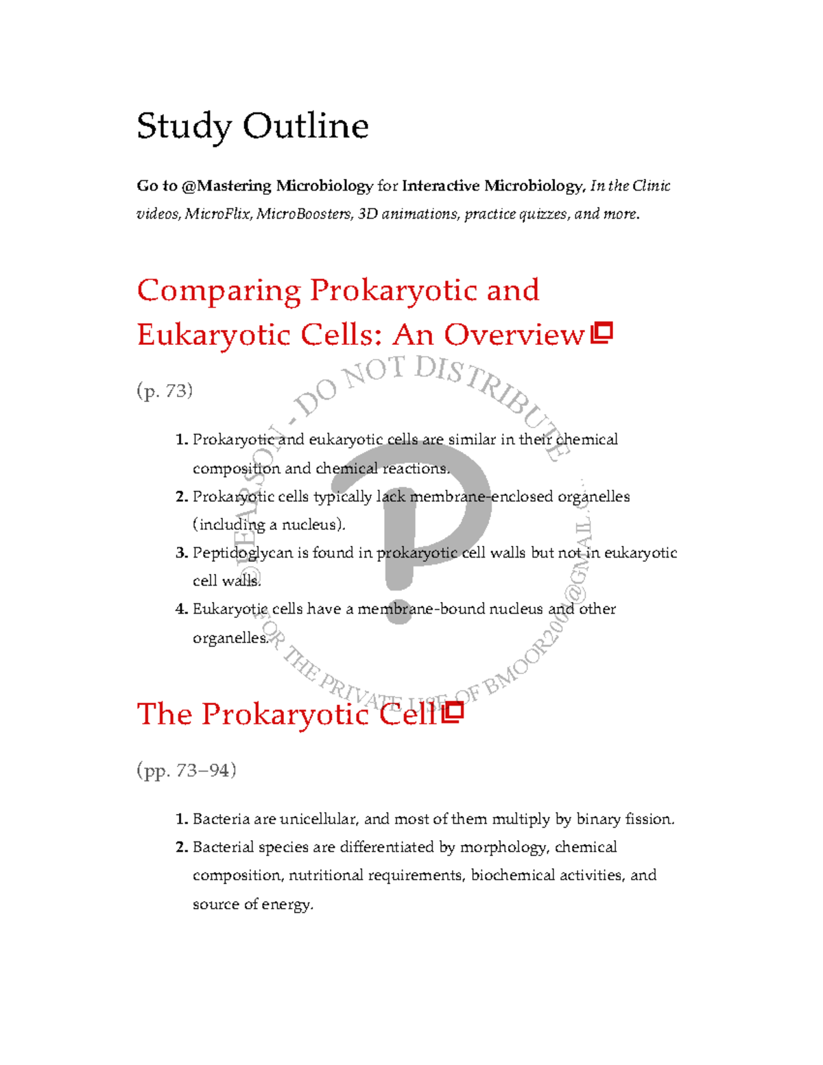 Study Outline: Functional Anatomy of Prokaryotic & Eukaryotic Cells ...