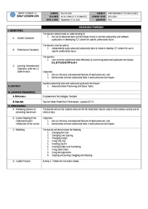 Etech DLL Explicit - Lesson 04.1.4 - Adv. Word Processing Skills - Studocu