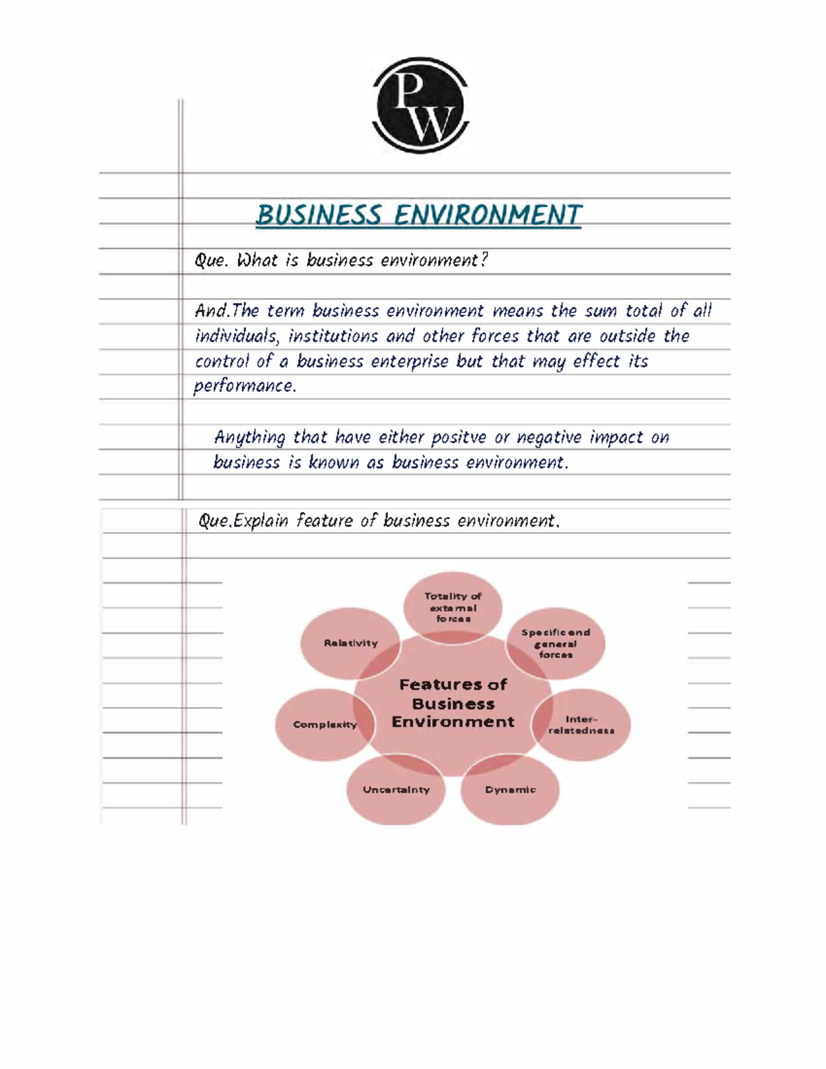 Handwritten Notes Business Environment - ue. ft:Jhat is business ...