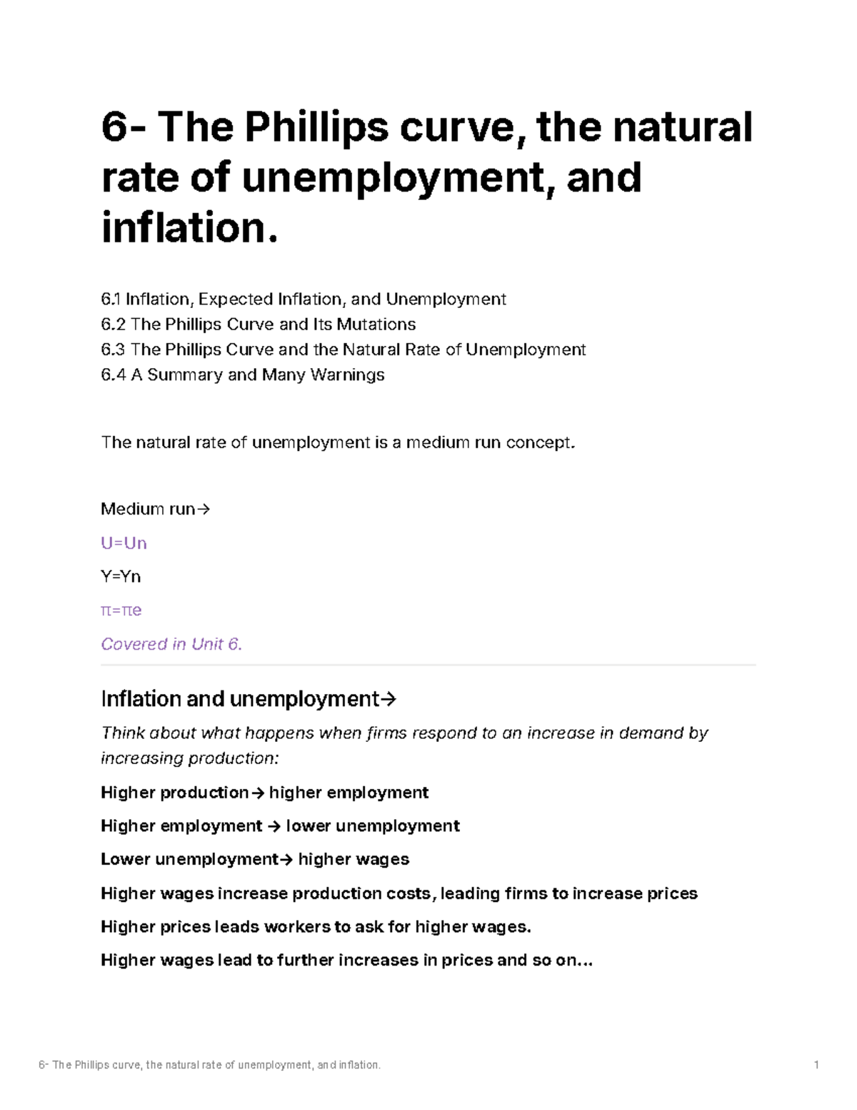 The Phillips Curve and Unemployment: Key Insights for Econ 101 - Studocu