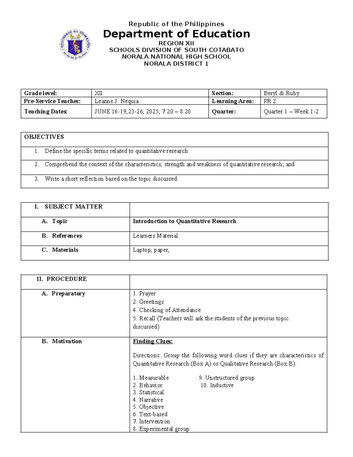 Lesson 1: Introduction to Quantitative Research (PR2) - Studocu