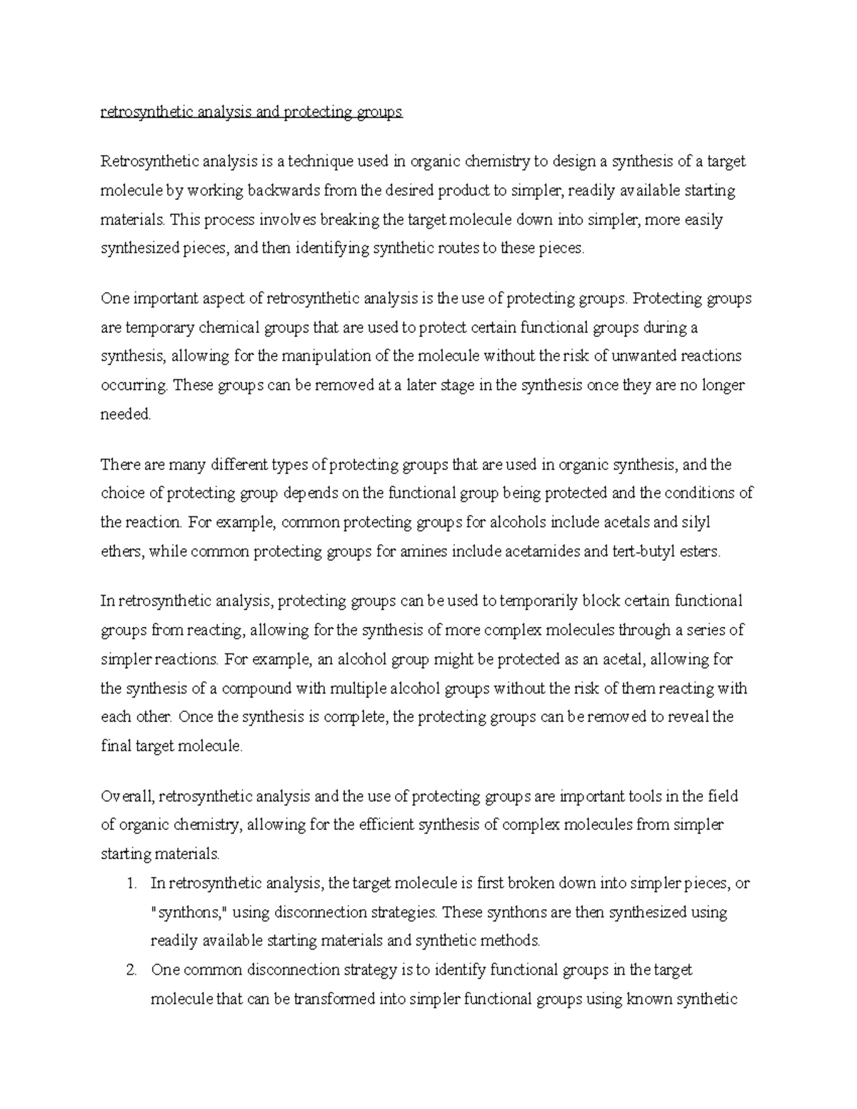 (22) Overview of Retrosynthetic Analysis & Protecting Groups - Studocu