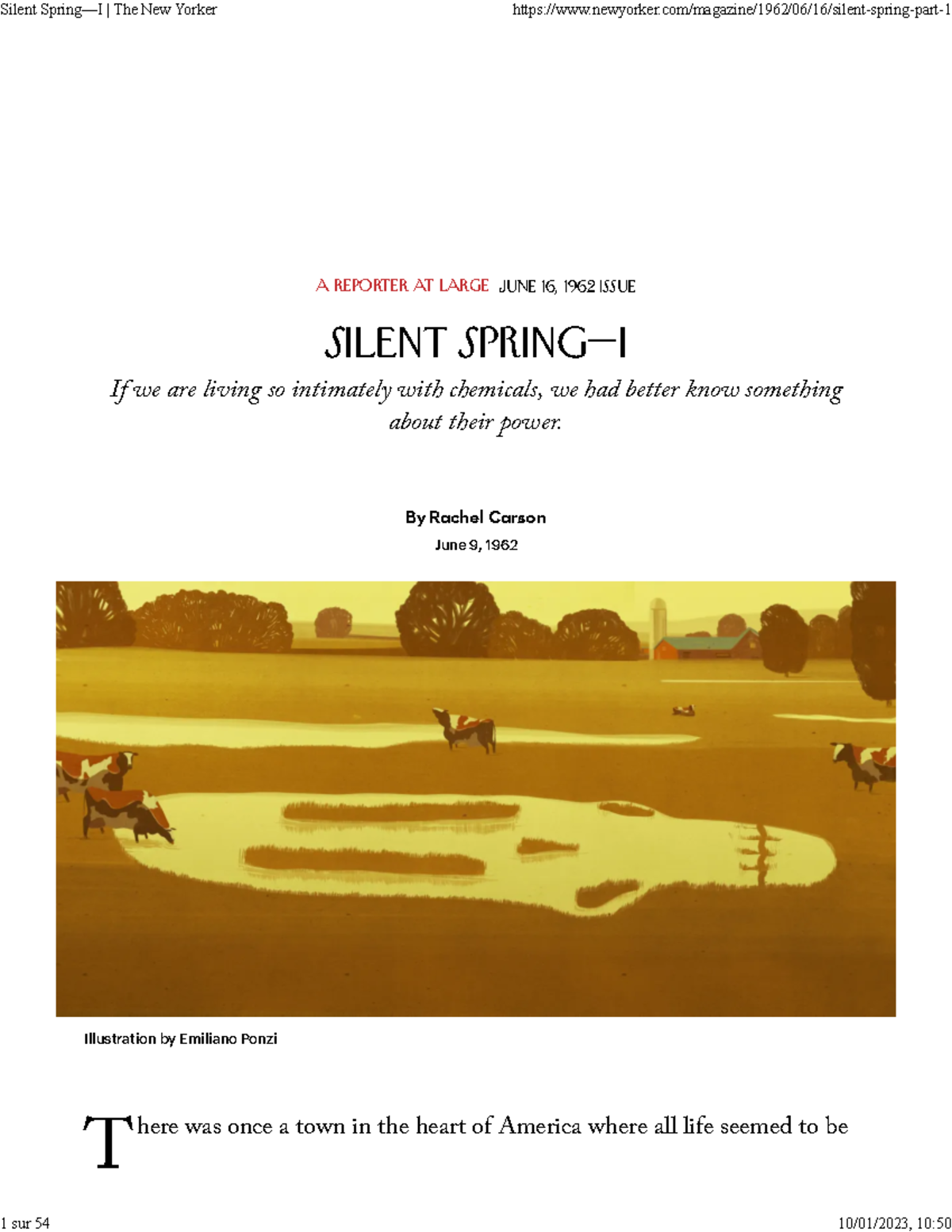 Day 2: Excerpts from Rachel Carson's Silent Spring—The New Yorker - Studocu
