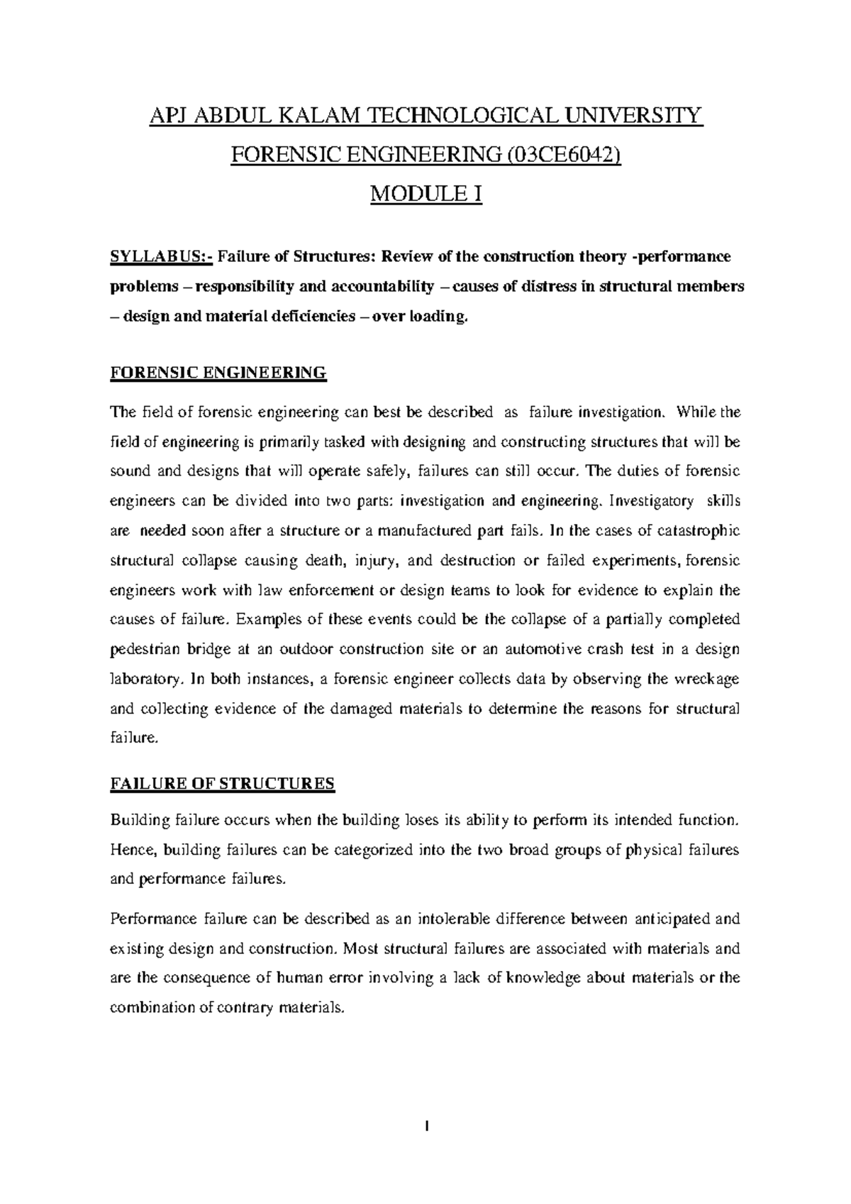 FE -Module 1 Notes - Failure of Structures: Review of the construction ...