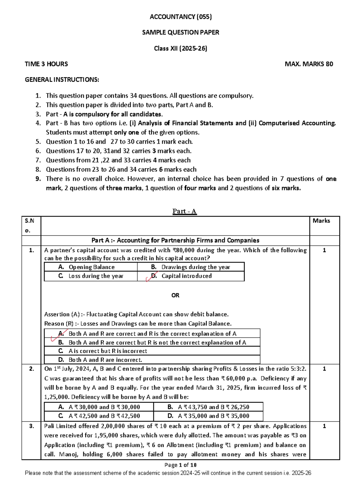 CBSE Accountancy (055) Sample Question Paper Class XII 2026 - Studocu