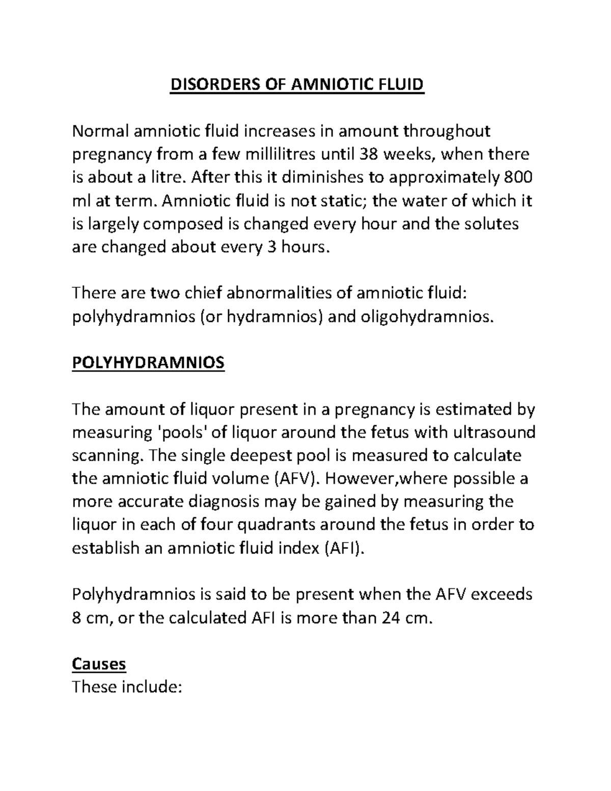 Disorders OF Amniotic Fluid - DISORDERS OF AMNIOTIC FLUID Normal ...