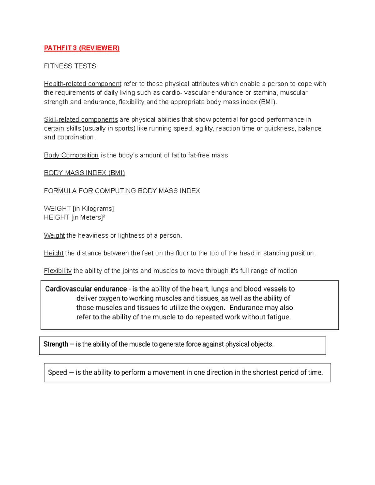 PATHFIT 3: Fitness Tests & Sports Overview Reviewer - Studocu