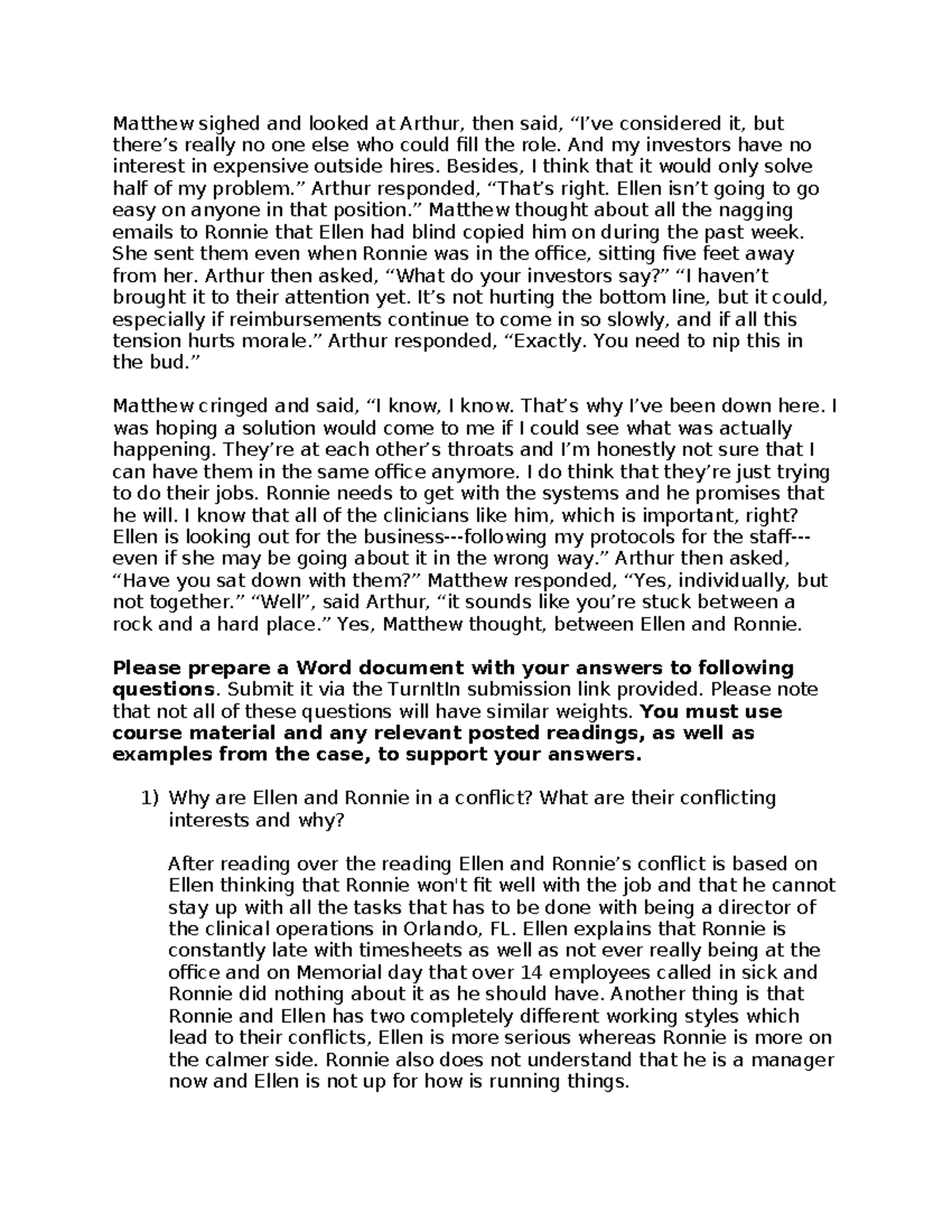Case Study 2 - Conflict Analysis of Ellen and Ronnie's Roles - Studocu