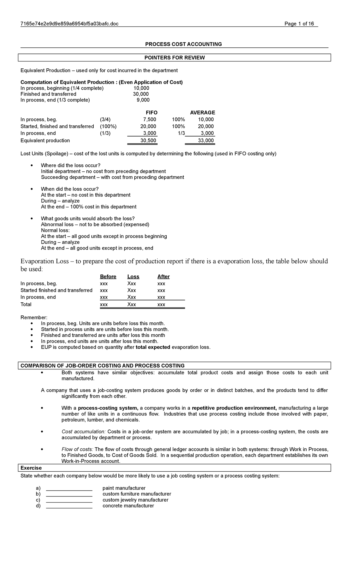 Process Costing: Key Concepts and Step-by-Step Guide for Analysis - Studocu