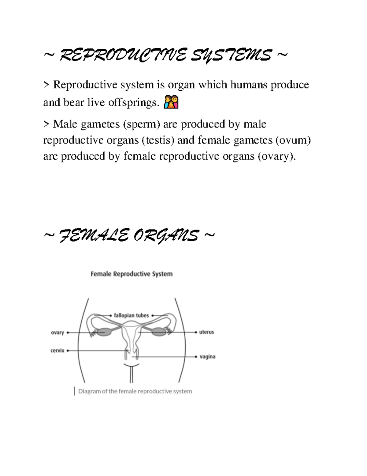I am sharing 'bio assignment' with you - ~ REPRODUCTIVE SYSTEMS ...