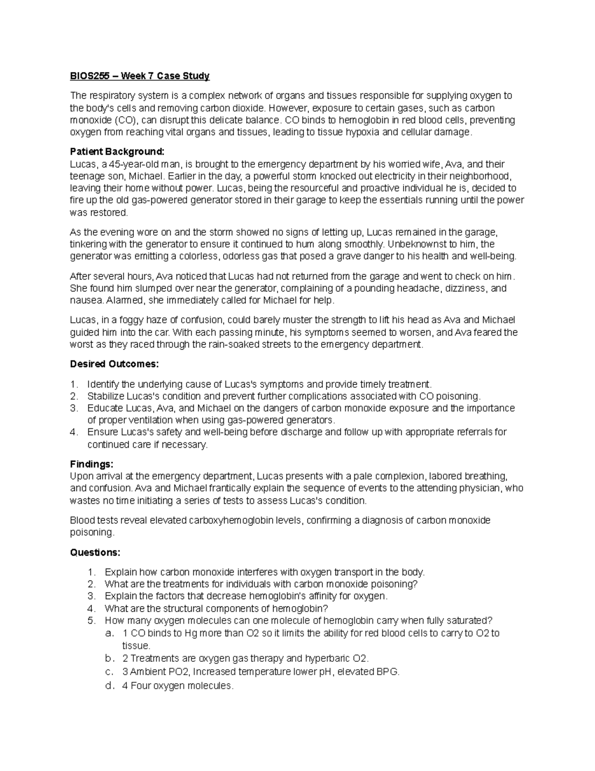 BIOS255 Week 7 Case Study: Understanding Carbon Monoxide Poisoning ...